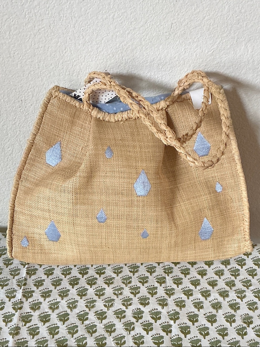 NWT Volcom La Vida Loca Woven Straw Beach Tote Bag – Raindrop Print